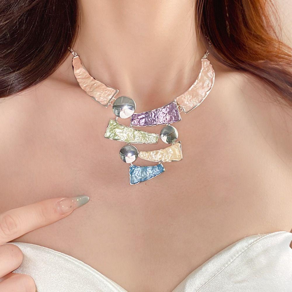 Collarbone Chain Women's Necklace Earring Set Exaggerated Multi Color Jewelry Set Girls