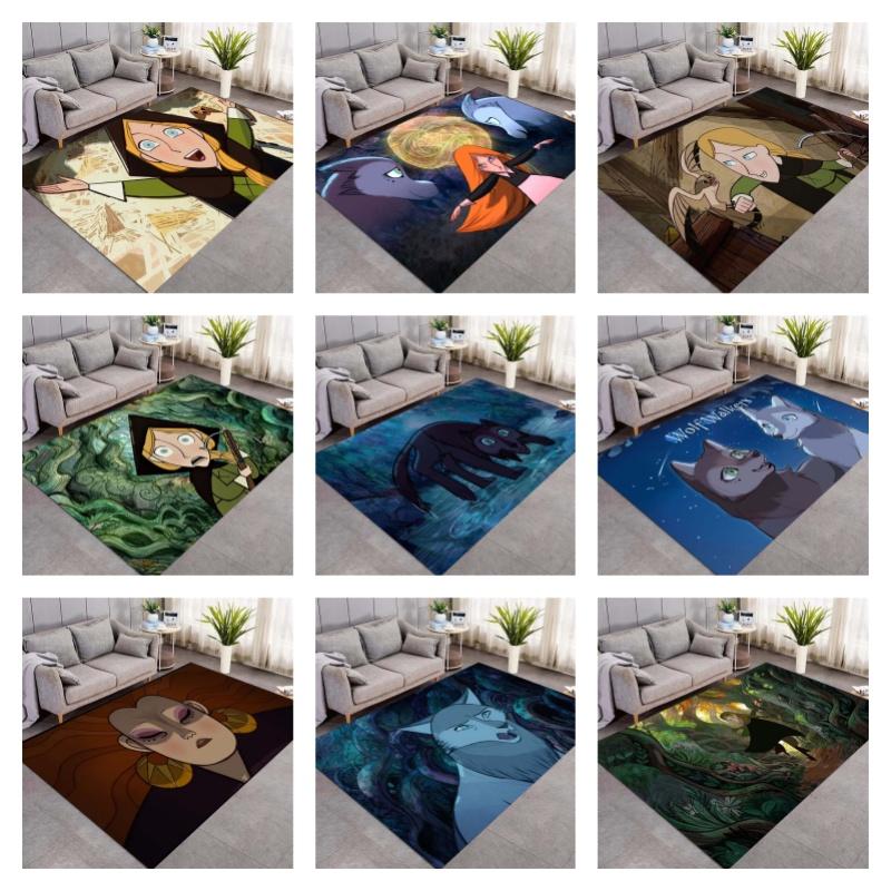 Wolfwalkers Cartoon Girl Owl Anti-slip Flannel Rug Fantasy Anime Floor Doormat Soft Carpet Bedroom Living Room Gift For Movie Fans