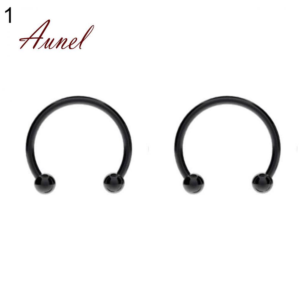 Two Stainless Steel Horseshoe Hoop Nose Ring Earrings Body Piercing