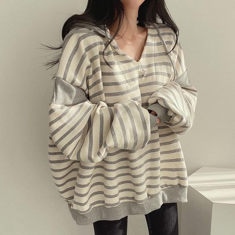 Striped Hoodie Casual Long Sleeve Sweatshirt Fashion Vintage Harajuku Oversized Hoodies