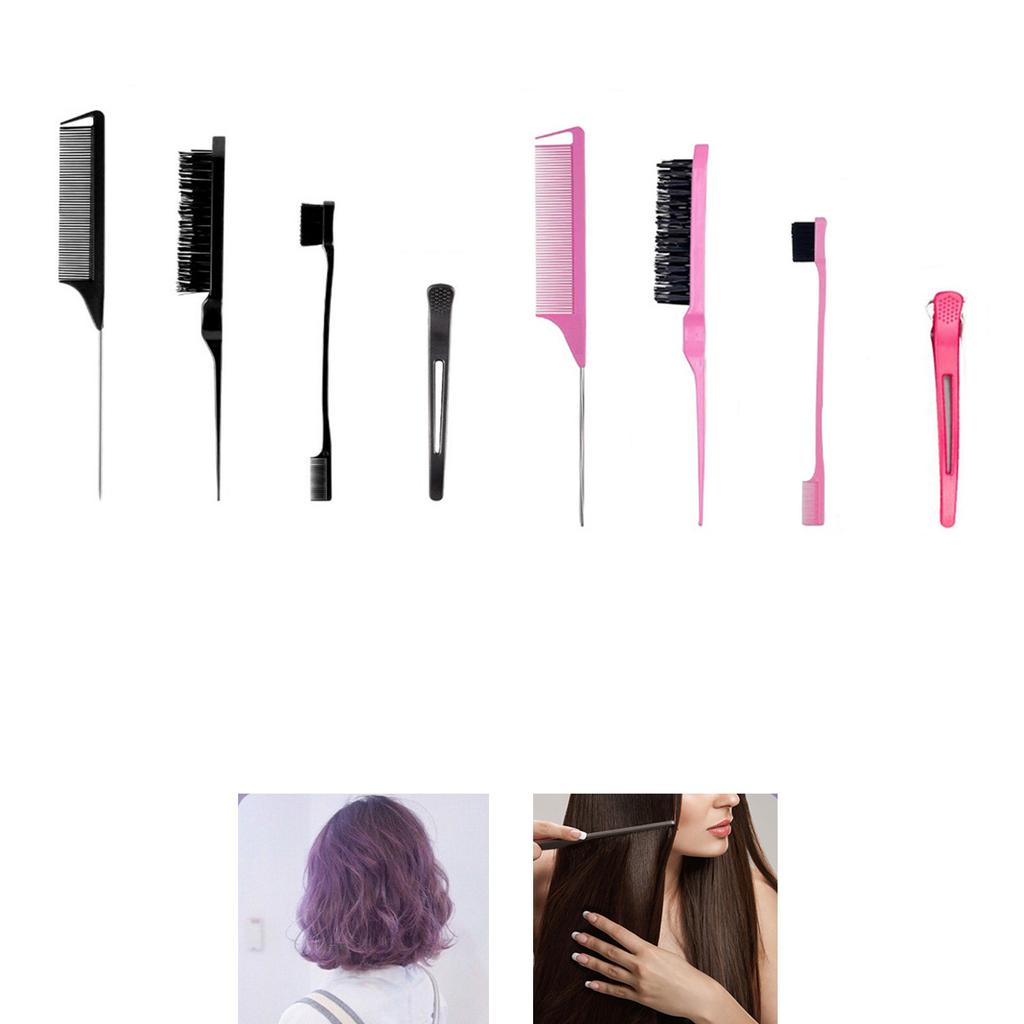 4Pcs Hair Styling Comb Set Teasing Hair Brush Triple Teasing Comb Rat Tail Combs Edge Brush Hair Tail Tools Braid Tool