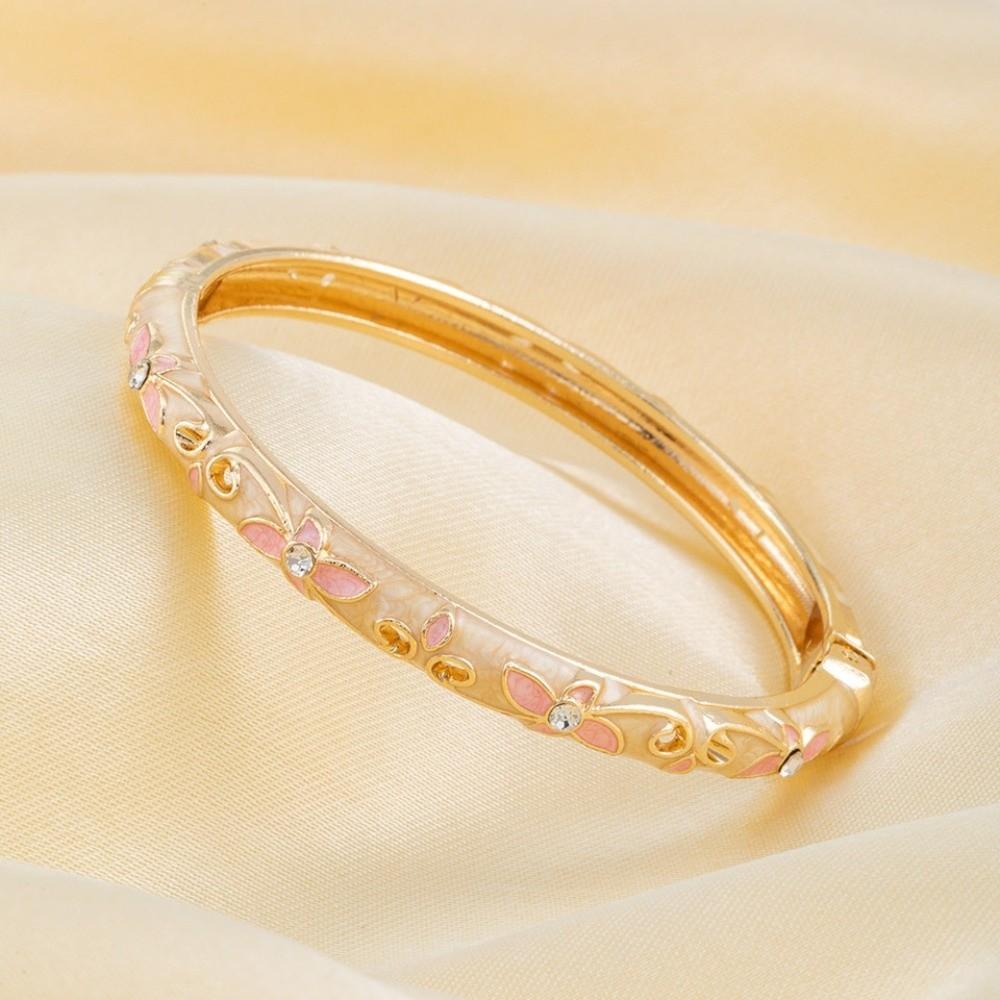 Lightweight Metal Cloisonne Floral Bangle Rhinestone Thin Bracelet  Holiday Presents