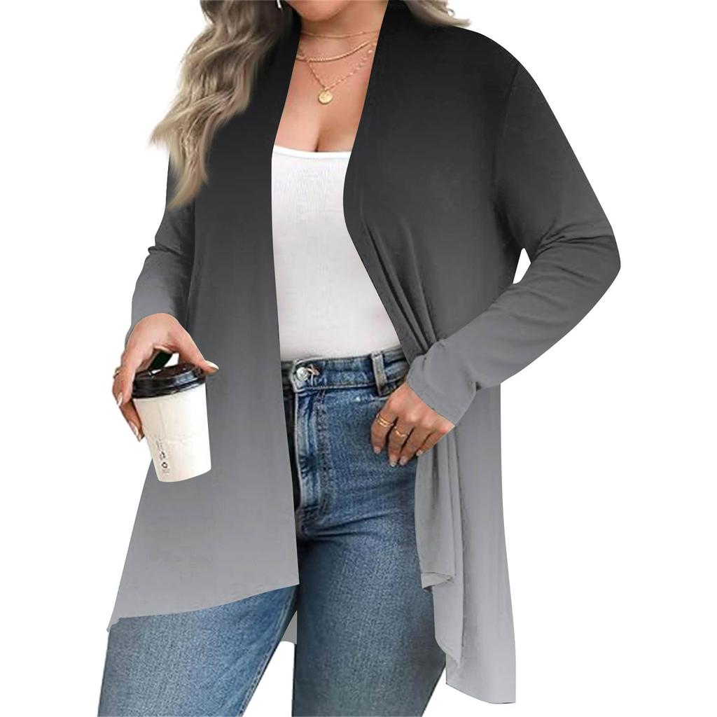 Женский осенне-зимний модный повседневный кардиган средней длины с принтом и длинным рукавом