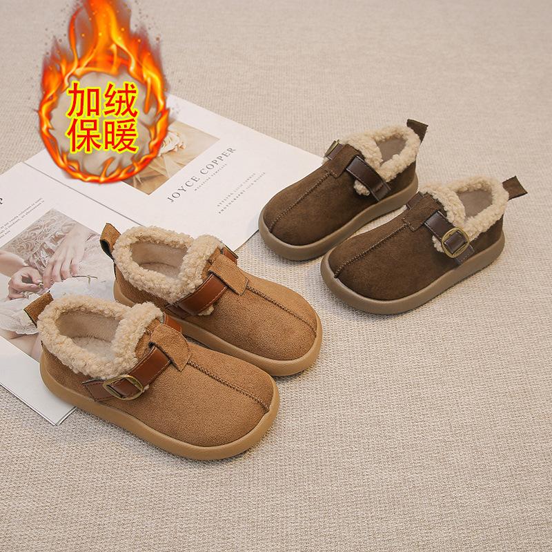 Winter Children Girls Cotton Shoes with Fleece Lining Retro Soft Sole Toddler Shoes