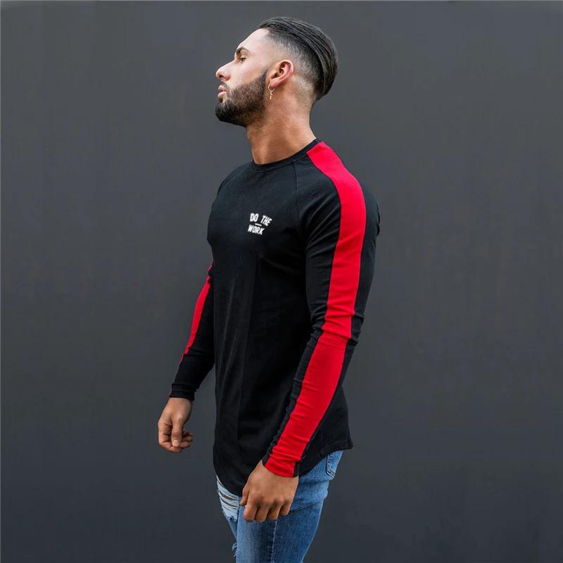 Muscleguys Модная мужская футболка, новая весна-осень, тонкие топы, бодибилдинг, футболки с длинным рукавом, фитнес, повседневная одежда