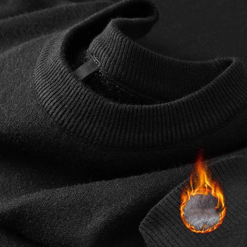 Maglione da uomo in maglia felpata a collo alto con imbottitura in velluto caldo tinta unita pullover autunno inverno spesso fondo casual girocollo maglione
