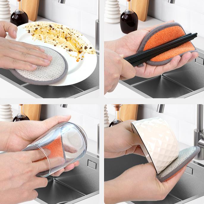 Серебряная проволочная круглая губка для протирания, кухонная и бытовая двухсторонняя губка для мытья посуды, чистящая щетка для ткани