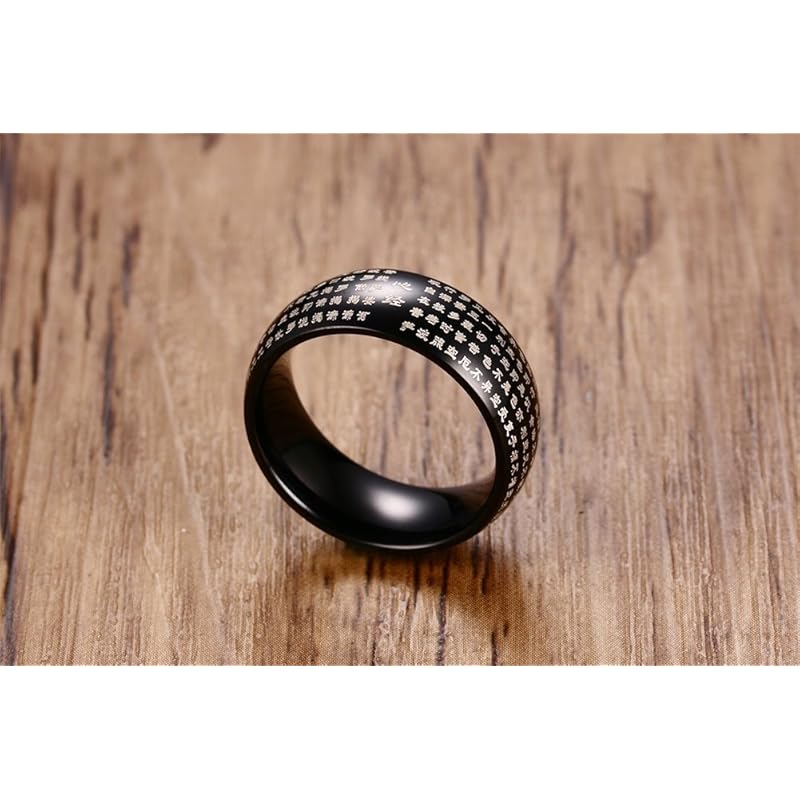 [Rockyu] Heart Sutra men's ring black black titanium Engraving sutra Buddhist sutras ring good luck amulet ring Komaru finishing Elegant elderly