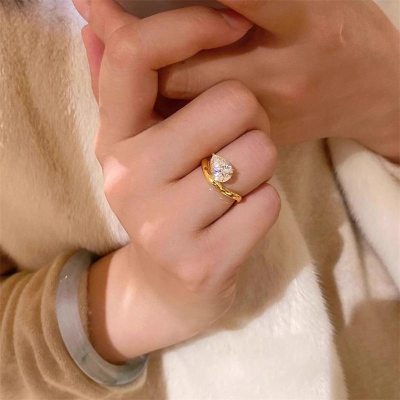 Кольцо с каплей воды и цирконием, изысканные ретро-кольца на указательный палец для женщин, золотые ювелирные изделия, открывающиеся, регулируемые, эстетические аксессуары, золотое кольцо