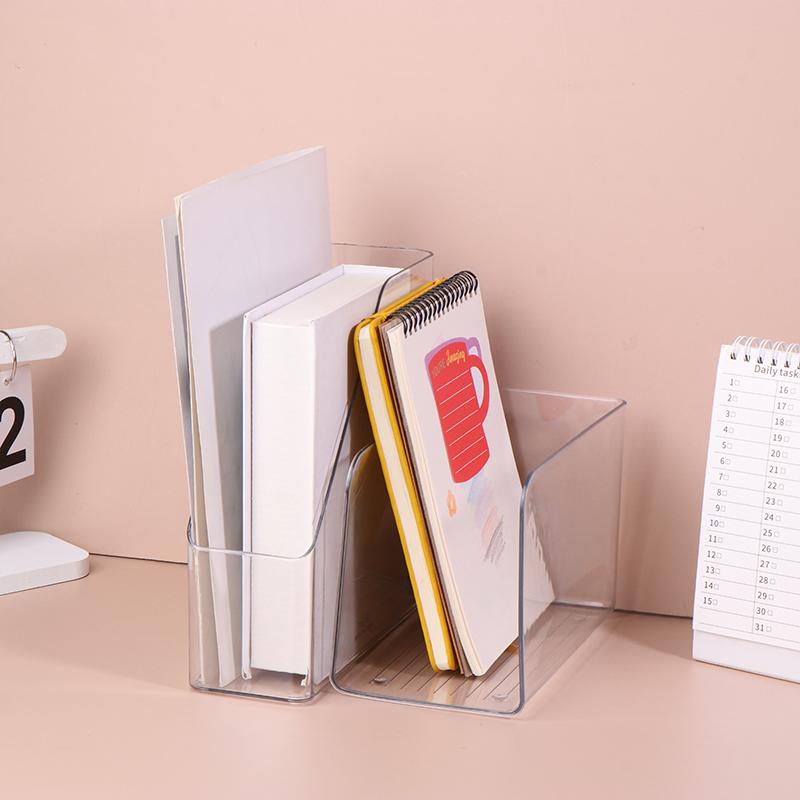 1pc Transparent Acrylic Bookends Stand Bookshelf Desktop Decorative Storage Rack Bookend Book Holder Organizer School Stationery