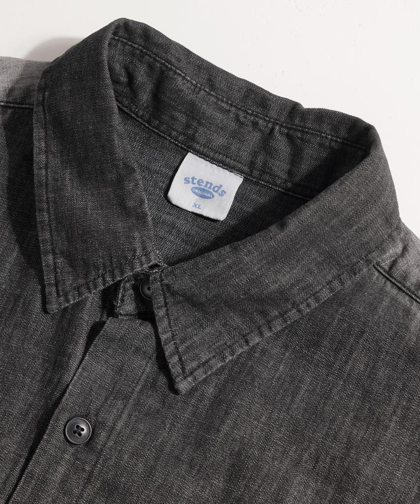 STENDS [M~4Xl] Fade Wash Denim Short Sleeve Shirt_Black