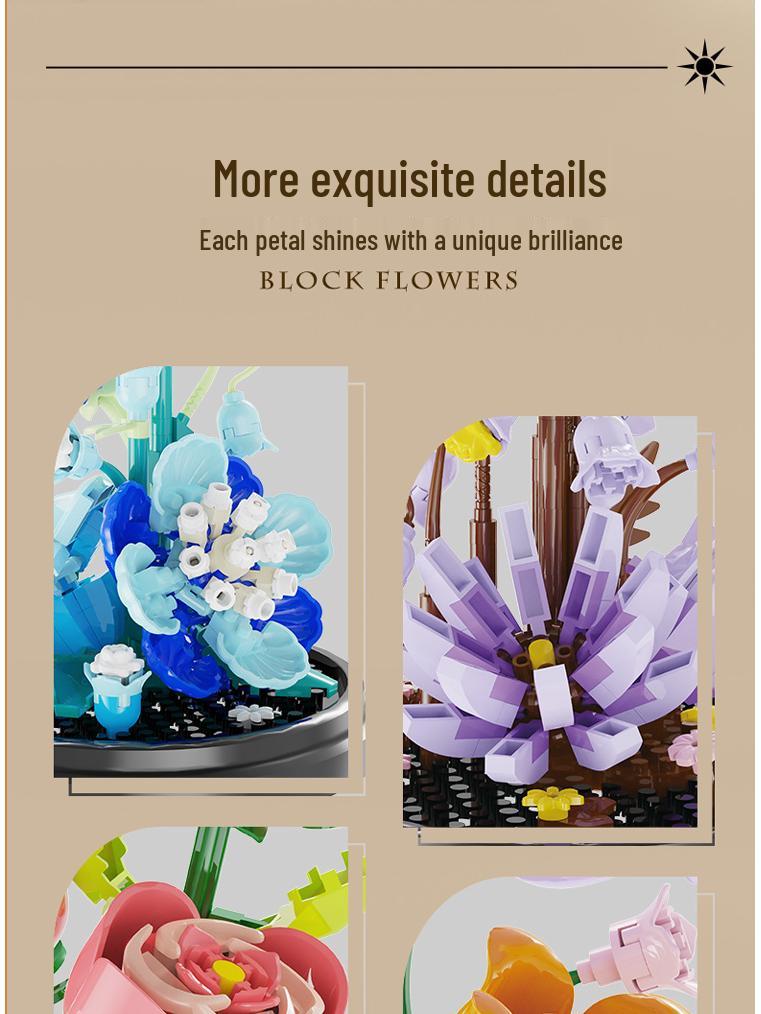 Сохраненный цветок с крышкой, строительные блоки из микрочастиц - украшение для стола, подарок на День защиты детей