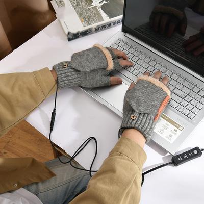 Универсальные зимние перчатки с подогревом и USB-подключением, однотонные, с полными и половинными пальцами, термоперчатки для рук.