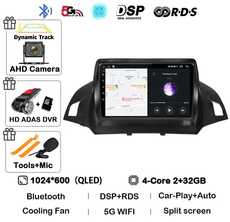 Android 14 Carplay Auto для Ford Kuga Escape 2013 2014 2015 2016 Автомобильный радиоприемник Мультимедиа Видеоплеер GPS Стерео 4G WIFI Головное устройство