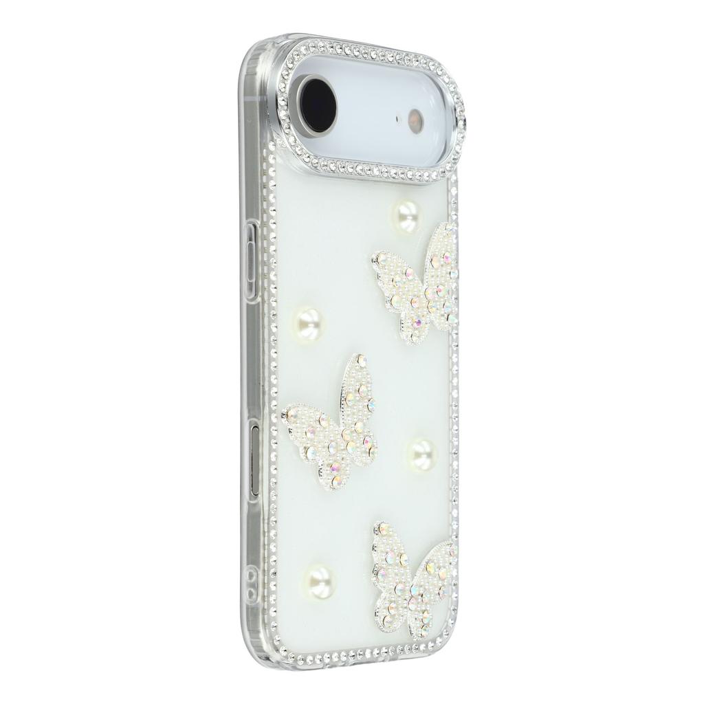 For iPhone Air Case Rhinestone Edge Pearl Butterfly Decor TPU+PC IMD Phone Cover