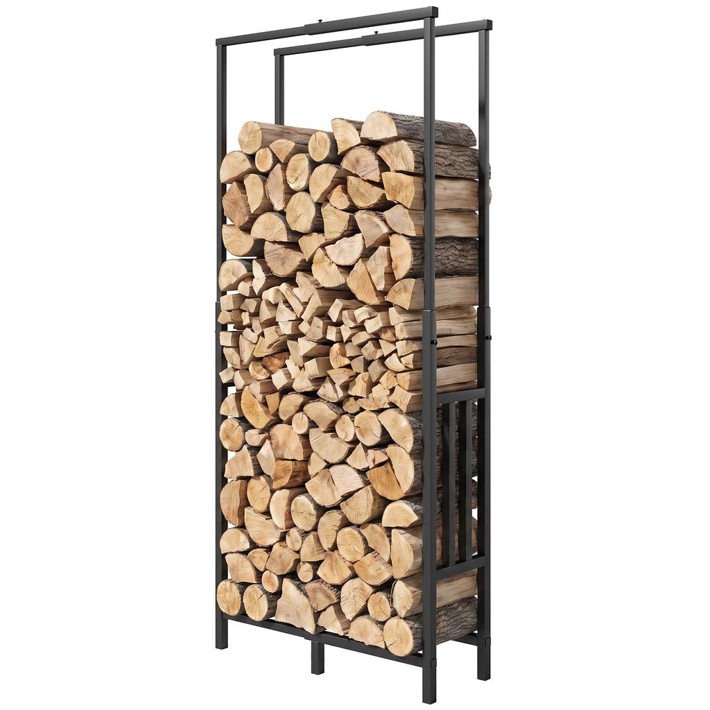 Steel Log Rack, Adjustable Width and Height, Firewood Shelf, Load 100 kg, 75.5 x 25 x 170 cm, Black