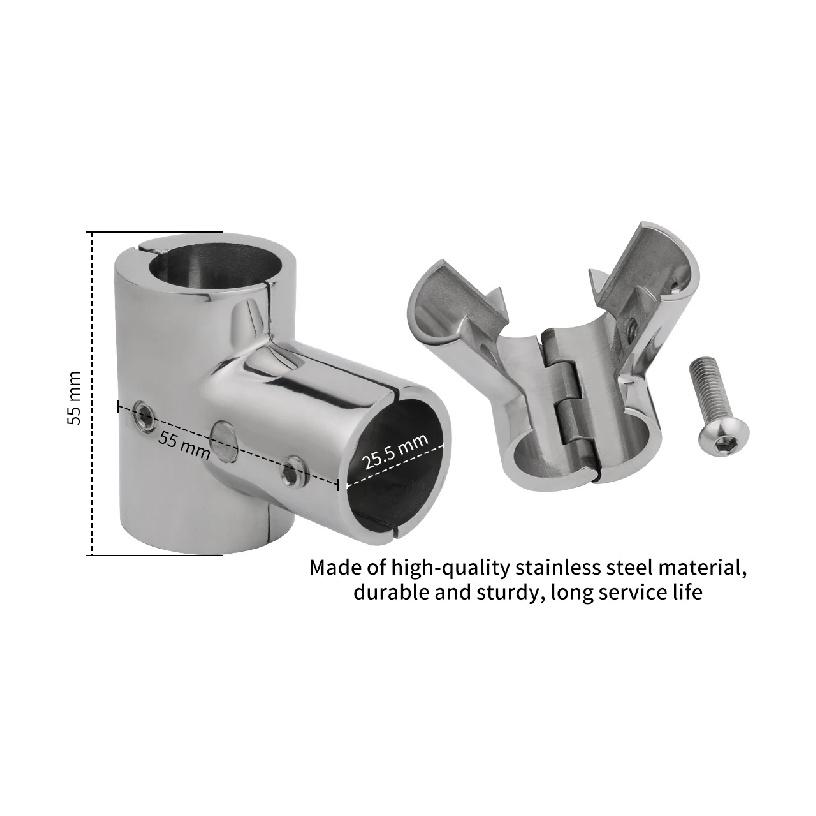 3-Way 90° Split Tube Pipe Connector Boat Handrail Fitting 316 Stainless Steel 22/25mm Tee Handrail Fittings Marine Hardware