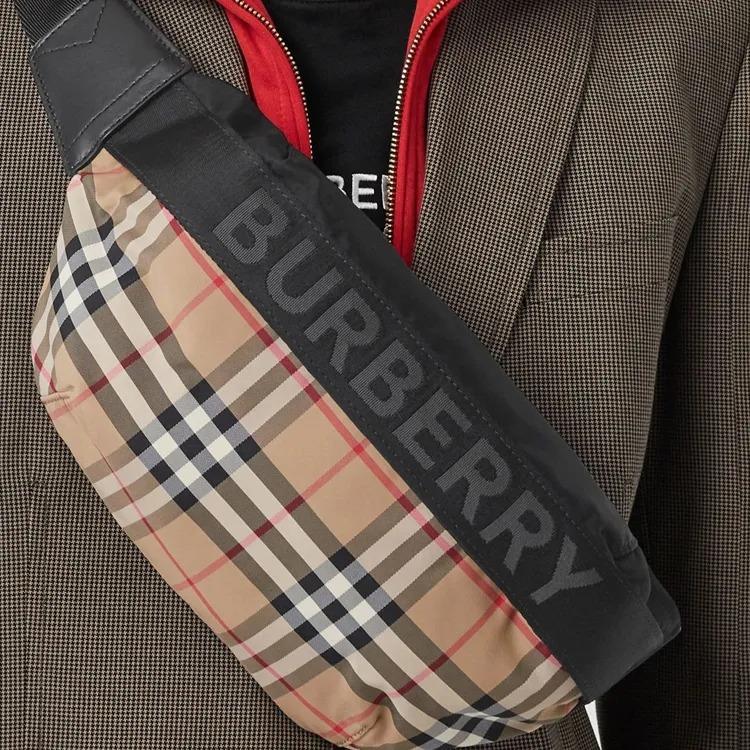 Burberry Сумка через плечо, на пояс, унисекс, средний размер, из телячьей кожи с принтом Monogram и полиамида, цвет бежевый