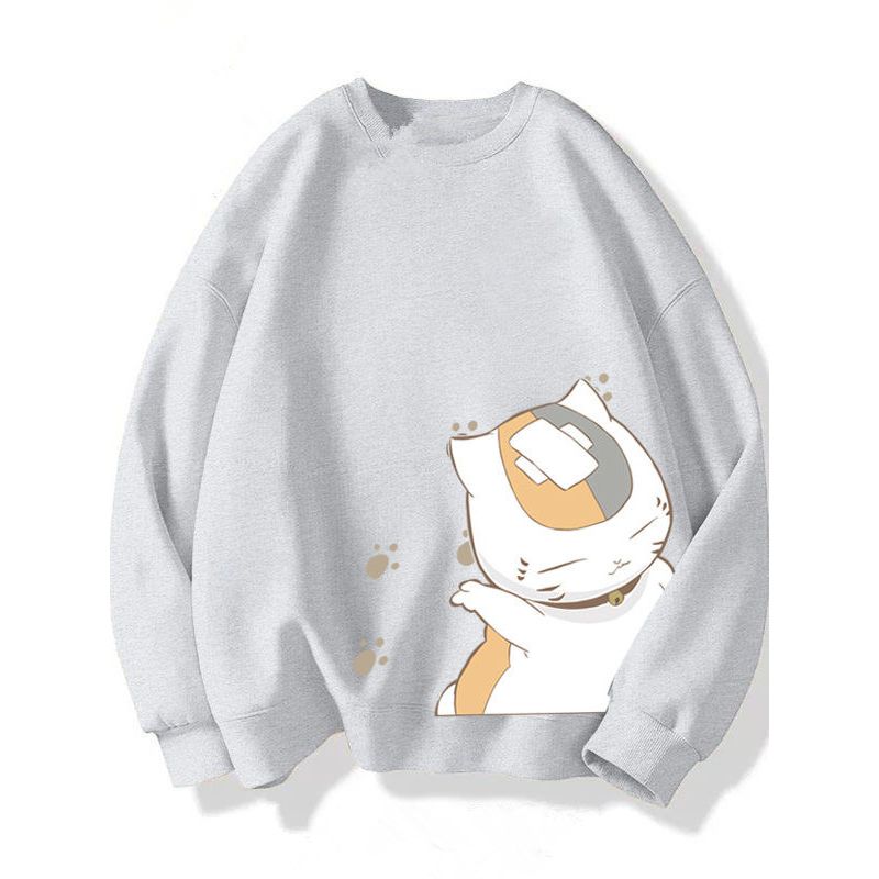 Trendy Brand Collaboration Cat Teacher Summer Friends Account Round Neck Sweatshirt Unisex Ins Autumn and Winter Couple Loose Top