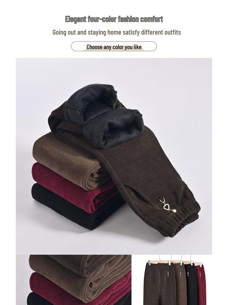 Бабушкины вельветовые брюки больших размеров на флисовой подкладке для весны, осени и зимы