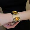Rhinestone Wide Cuff Bracelet Glossy Metal Open Bangle New Statement Bracelet  Daily Wear