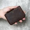 Retro Top Layer Cowhide Genuine Leather Mens Thin Purse Small Wallet Slim Zipper Key Coin Holders Loose Change Pocket Pouches
