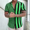 New Men's Shirts Fashion Stripes Print Short-sleeved Tees Summer Tops Men Turn-down Collar Button Casual T-shirt Clothing