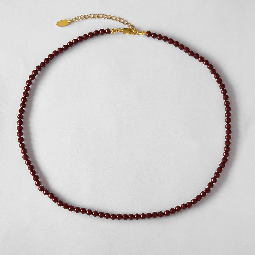 Праздничное красное жемчужное колье на ключицу - Коллекция «Зимний бис»