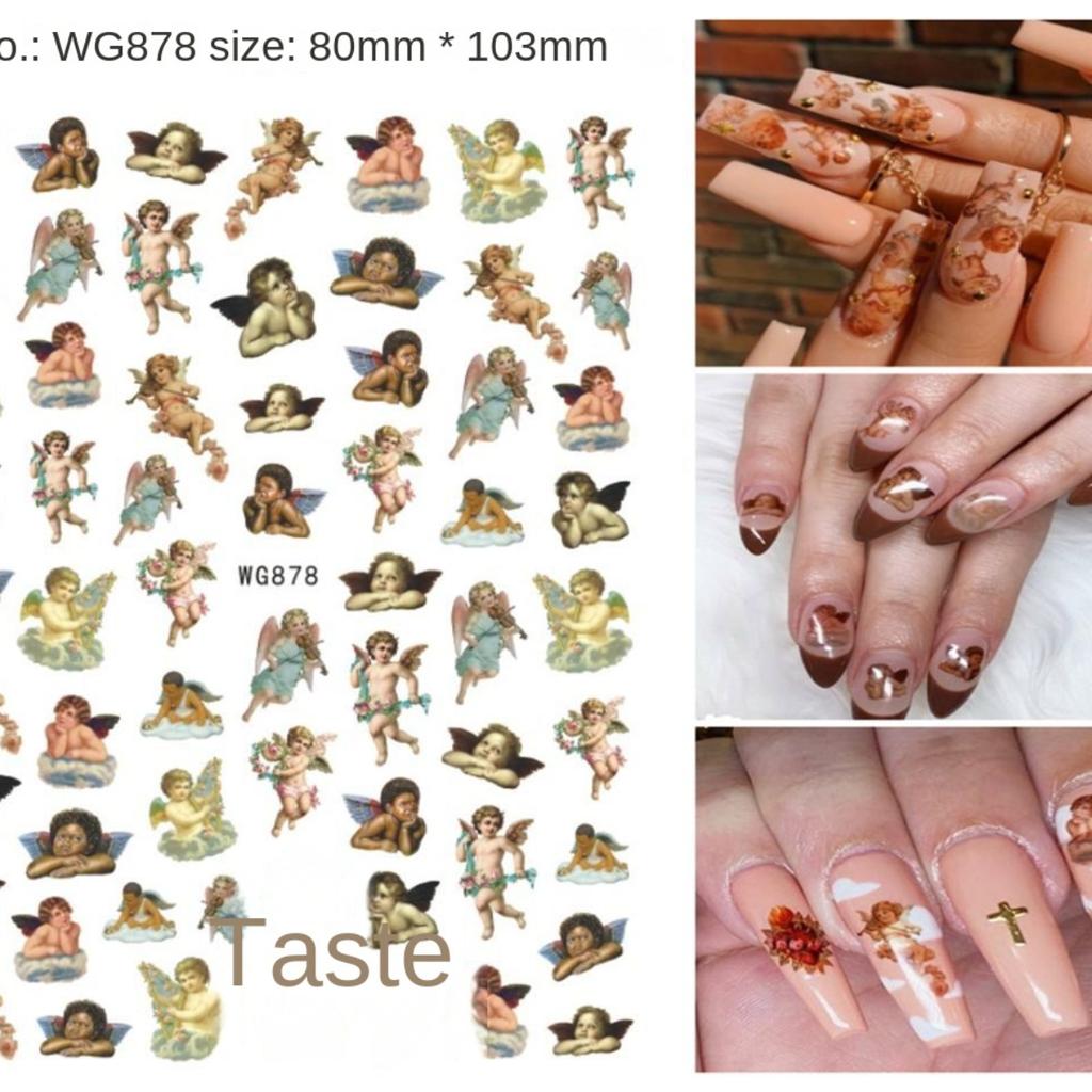 Наклейки для ногтей с рисунком ангела и цветка, самоклеящиеся наклейки для ногтей с изображением купидона, 3D-советы по дизайну ногтей, украшения для дизайна ногтей, маникюрная пленка