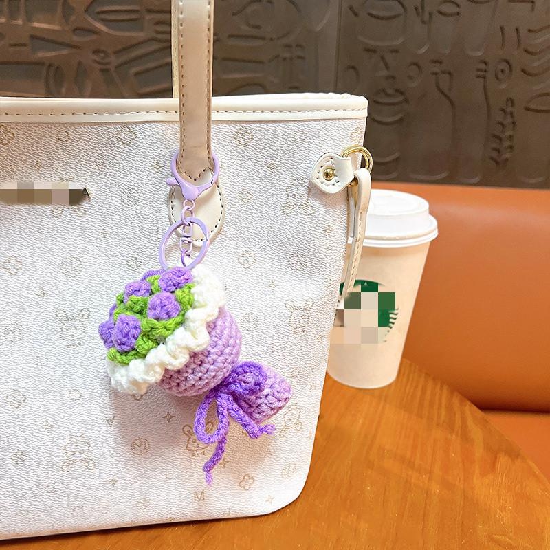 Sale Wool Crochet Mini Bouquet Hand-Woven DIY Rose Sunflower Bag Pendant Bag Charm