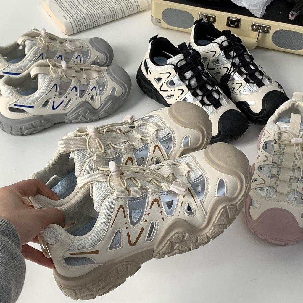 Fashion Outdoor Hollow Casual Shoes Women's 2025 Summer New Ugly Cute Shoes Running Sports Shoes Hiking Shoes Dad Shoes
