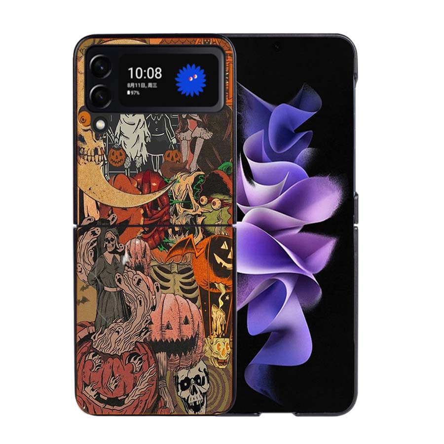 Хэллоуин Осеннее Искусство Кот-Ведьма Чехол для Телефона Для Samsung Z Flip 7 6 5G Galaxy Z Flip4 Z Flip5 Z Flip3 Coque Черный Жесткий ПК Корпус Защит