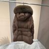 Пуховик из гусиного пуха осенне-зимний новый высококачественный с капюшоном из натурального лисьего меха пуховик из гусиного пуха средней длины и длинный утолщенный теплый пуховик