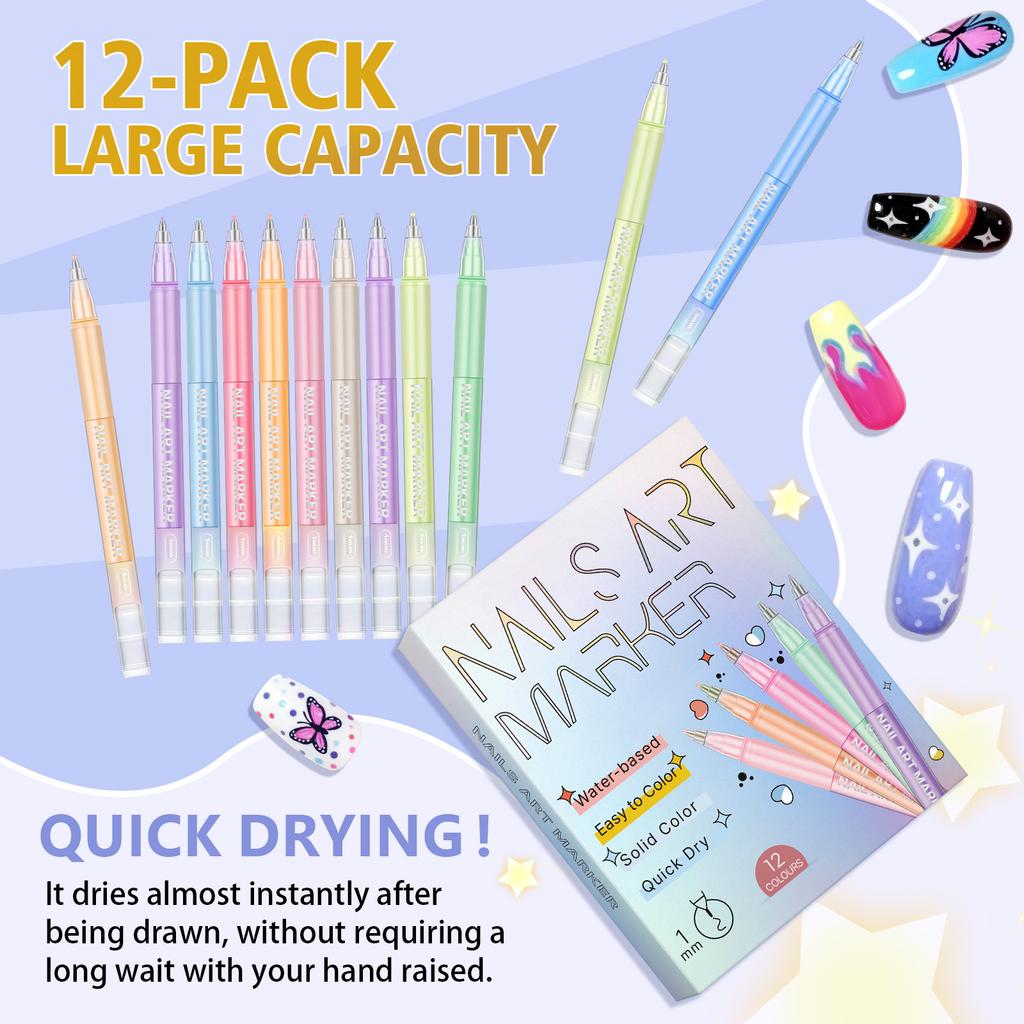 12 Color Nail Polish Pen Set DIY Nail Pen Lines art DIY Nail Creation Pen 1 Box/12ml