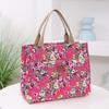 Fashion Floral Print Tote Bag Portable Canvas Lunch Bag Women's Casual Handbag Bento Mommy Shoulder Bag For Picnic Travel AVE