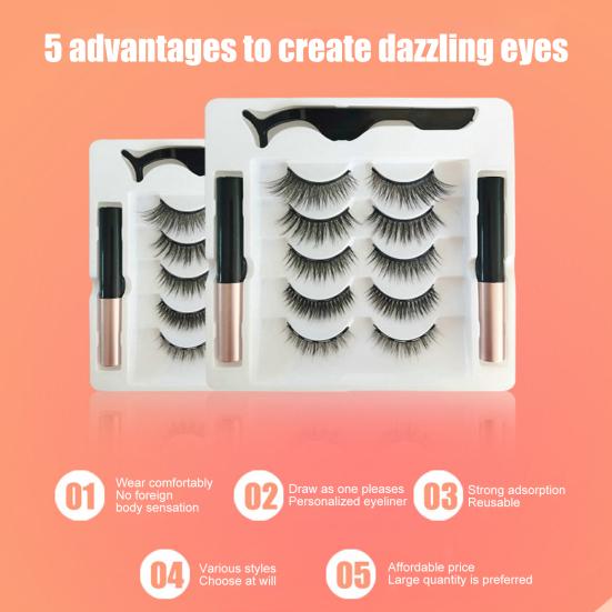 1 Set Magnetic Eyelashes with Eyeliner Tweezer Natural Looking Magnetic Fake Lashes with Applicator Tool Women Girls Eye Makeup Tools