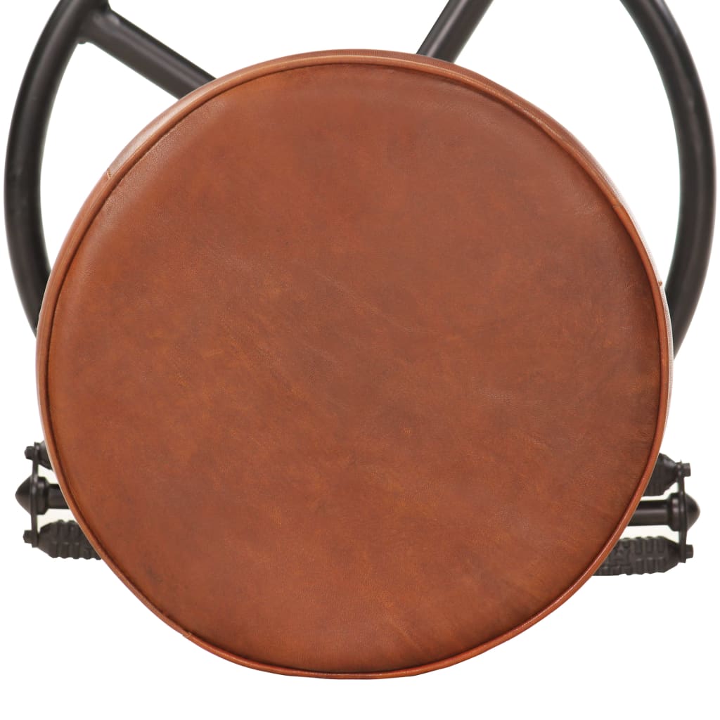 Bar Stool Set of 2 Black and Brown Genuine Goat Leather