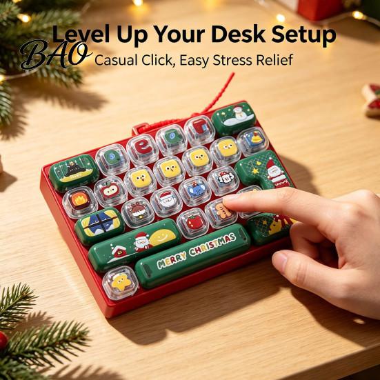 Students Focusing Aid 26-Key Keyboard Fidget Toy, Cartoon Christmas Push Bubble Keyboard, Stress Reliever Relief Mini for Backpack Purse Charm