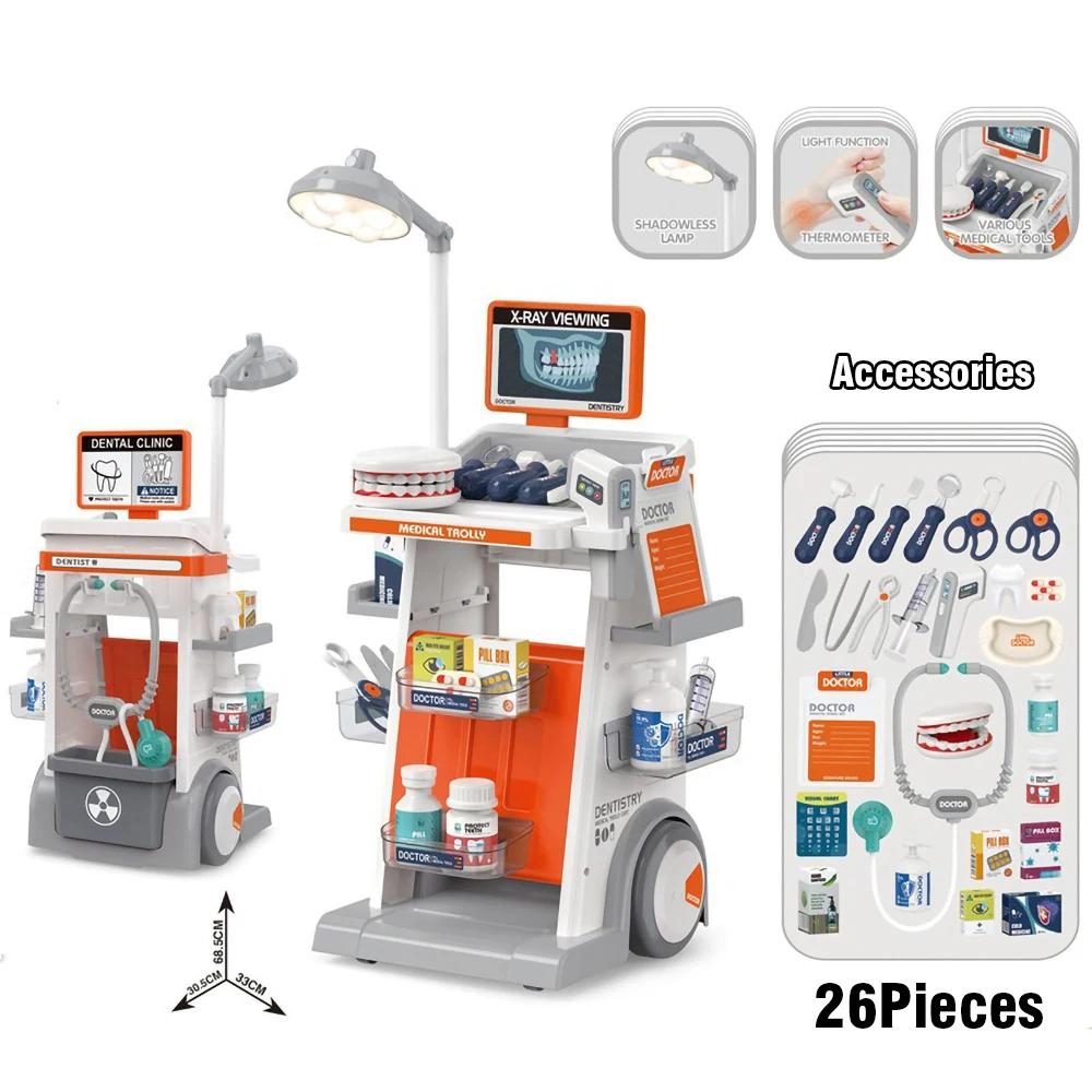 Нетоксичная Симуляция Стоматологическое Медицинское Оборудование Стол Пломбы Инъекция Стетоскоп Медицинская Тележка Домашний Врач Игрушки Для Детей Рождественские Подарки