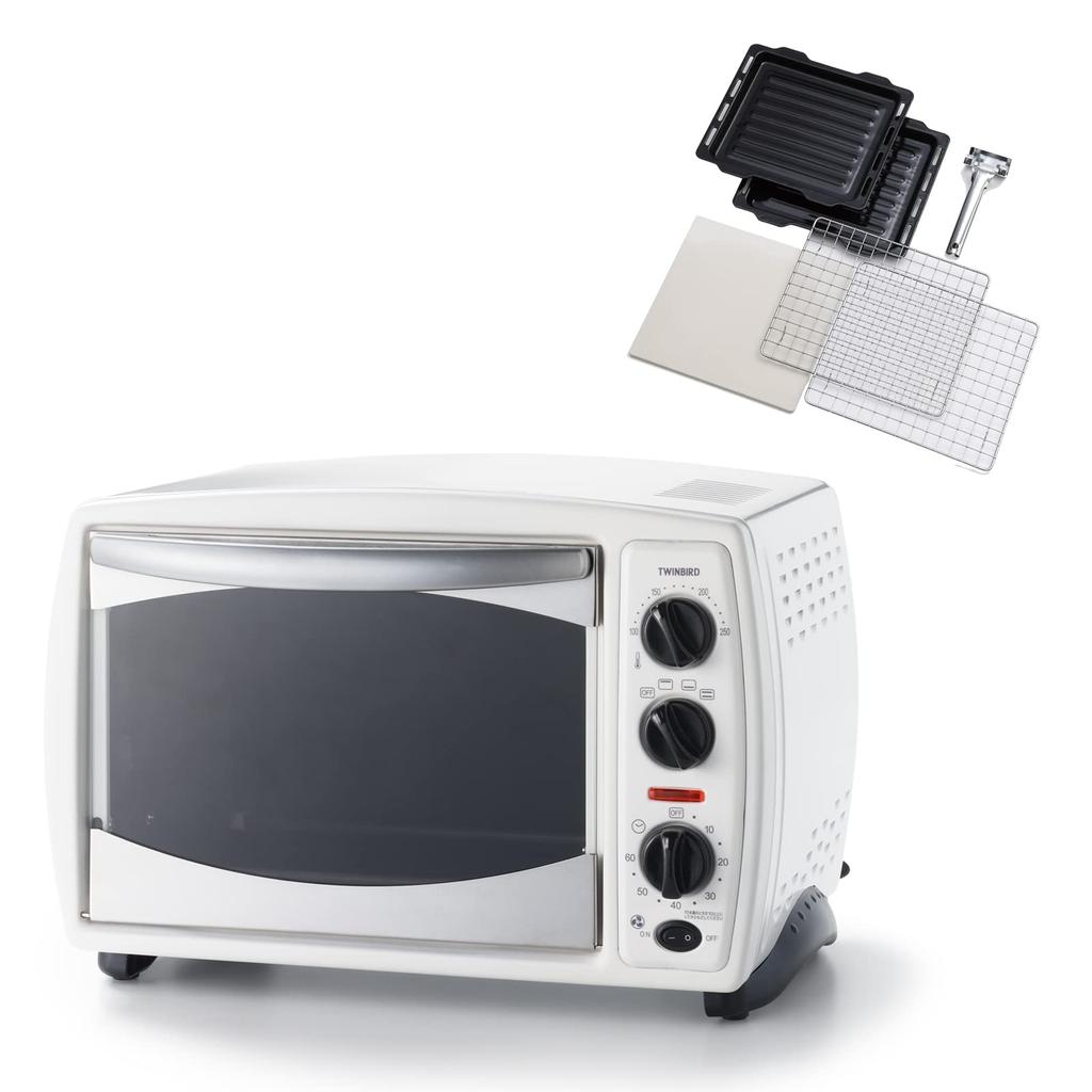 Twin Bird Convection Oven 14L Temperature Adjustable Cooking Recipe Book Included Pizza Stone White Non-Fry Two-Stage TS-4179W