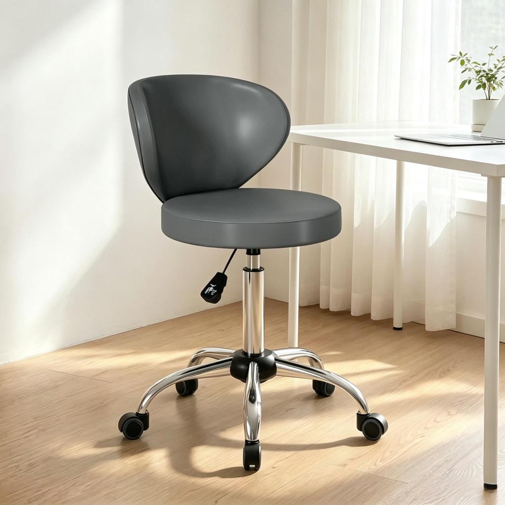 Rolling Stool, 360 degrees Rotating PU Massage Stool with Adjustable Height 73-88 cm and Backrest