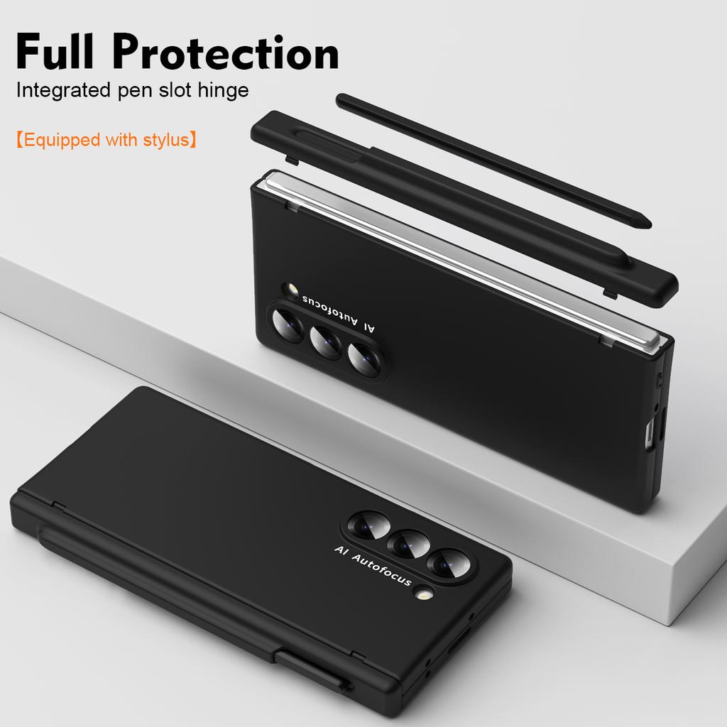 Matte Folding Case for Samsung Galaxy Z Fold 6 5 4 3 Case Skin Friendly Hinge Optional Pen Slot with Tempered Film Shockproof Cover