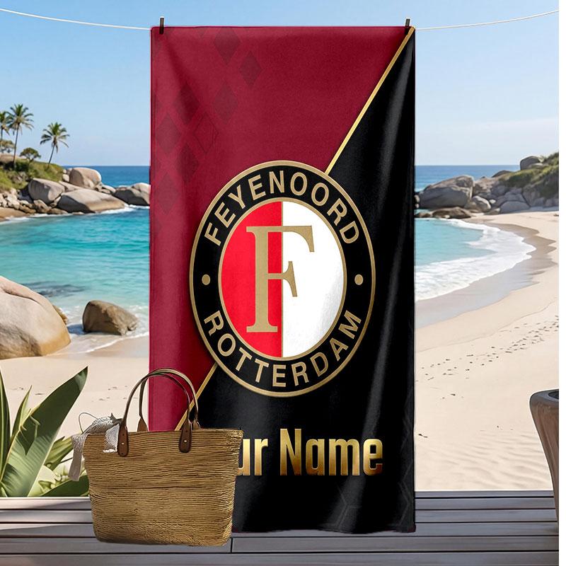 Персонализированное пляжное полотенце Feyenoord с принтом, футбольный логотип, поддержка, индивидуальное имя, текст, впитывающее полотенце для спорта, путешествий, особый подарок