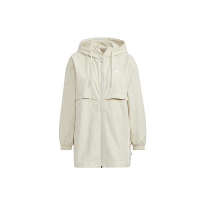 Принт логотипа, однотонная, воротник-стойка, капюшон, длинный рукав, женская куртка, белая HM7419