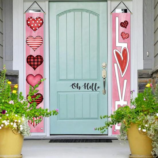 1 пара дверных подвесных украшений на День святого Валентина, вечерние баннеры с ремешком, изысканный узор, легко повесить куплет, дверные занавески, таблички