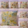 Food Fruits Desserts Puzzle Pattern Cushion Cover Durable Hypoallergenic Organic Linen Short Pillow Cover Washable