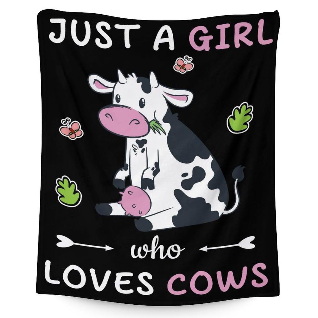 Cartoon Cow Flannel Blanket Sofa Blanket Cute Animal Print Blanket Office Blanket