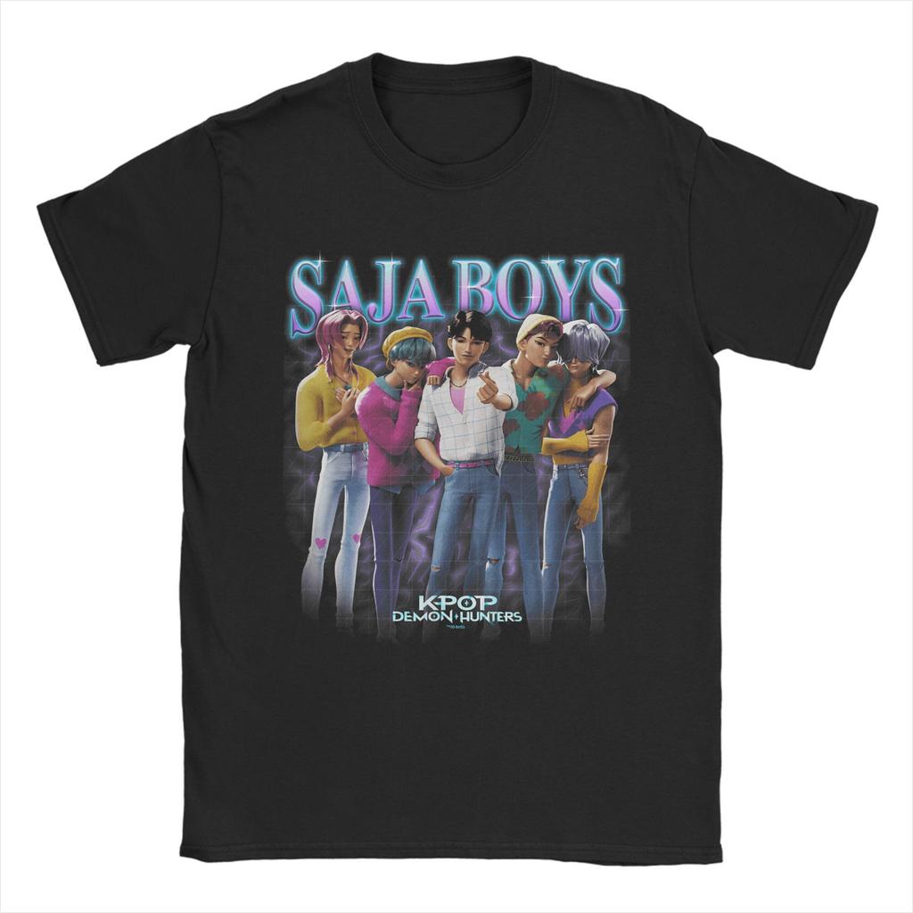 Saja Boys Футболка с принтом K-pop Охотники на демонов Пляжная модная футболка Взрослая хлопковая с круглым вырезом Одежда оверсайз Уличная одежда Футболка