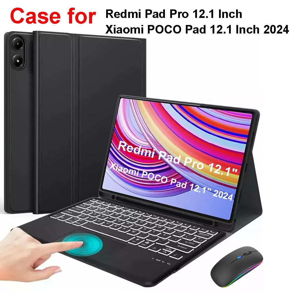 Чехол для Redmi Pad Pro 12,1 дюйма, Чехол-клавиатура Bluetooth для POCO Pad 12,1 дюйма