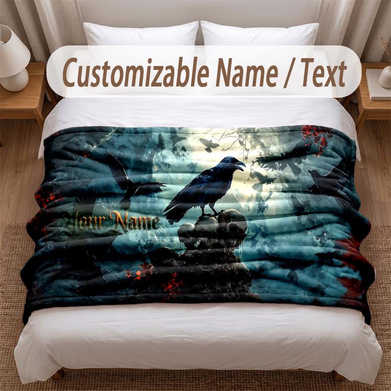 Skull Gothic Theme Soft Blanket Personalized Custom Name Text Print Warm Blanket Home Sofa Bedroom Decor